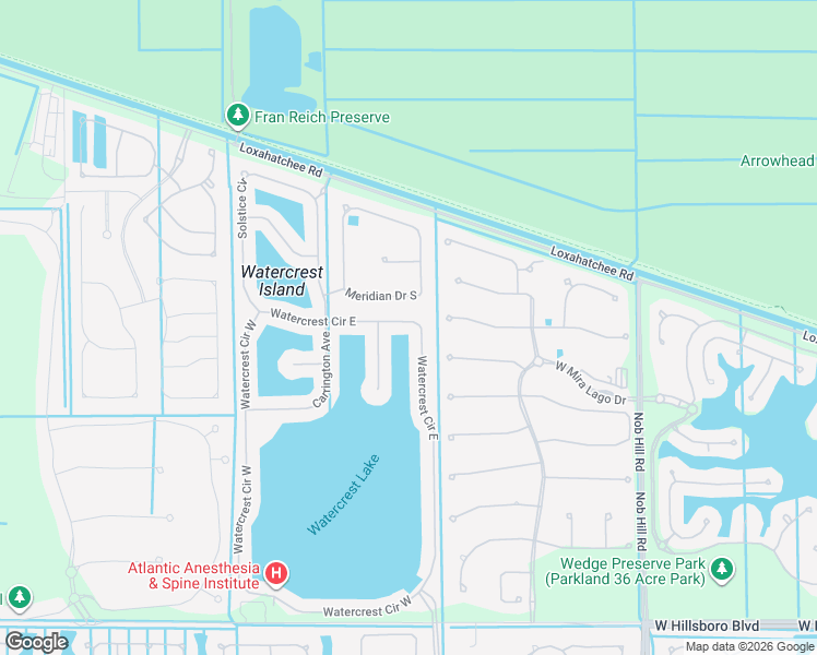 map of restaurants, bars, coffee shops, grocery stores, and more near 11000 Watercrest Circle East in Parkland