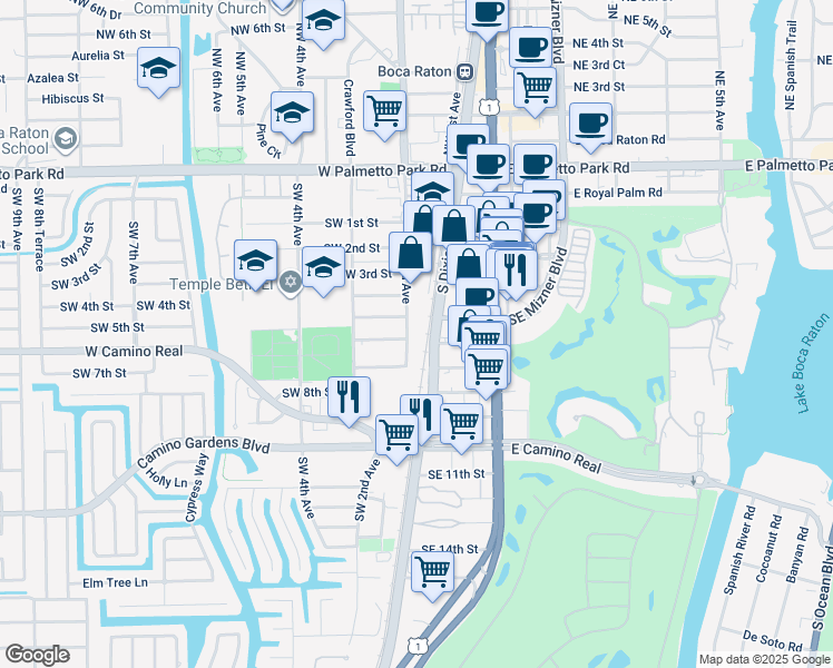 map of restaurants, bars, coffee shops, grocery stores, and more near 450 Southwest 2nd Avenue in Boca Raton