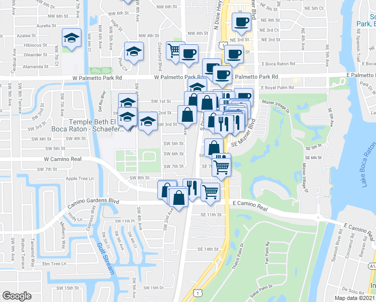 map of restaurants, bars, coffee shops, grocery stores, and more near 600 Southwest 2nd Avenue in Boca Raton