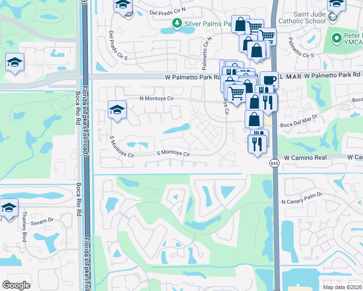 map of restaurants, bars, coffee shops, grocery stores, and more near 7460 Andorra Place in Boca Raton