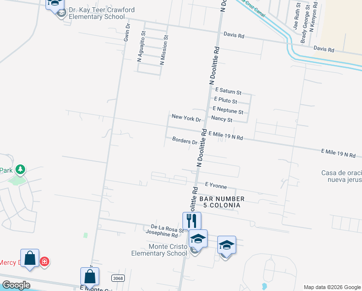 map of restaurants, bars, coffee shops, grocery stores, and more near 2914 Borders Drive in Edinburg