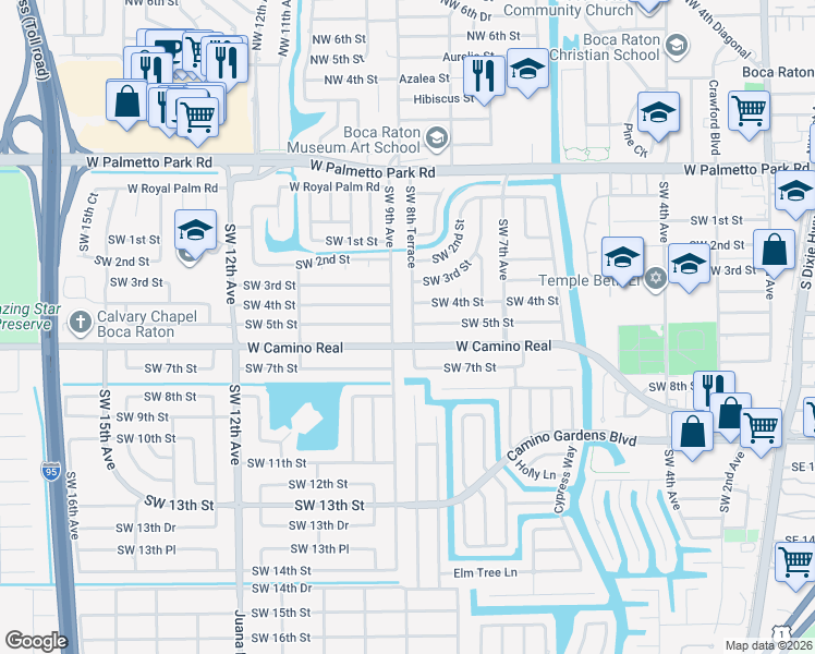 map of restaurants, bars, coffee shops, grocery stores, and more near 550 Southwest 9th Avenue in Boca Raton