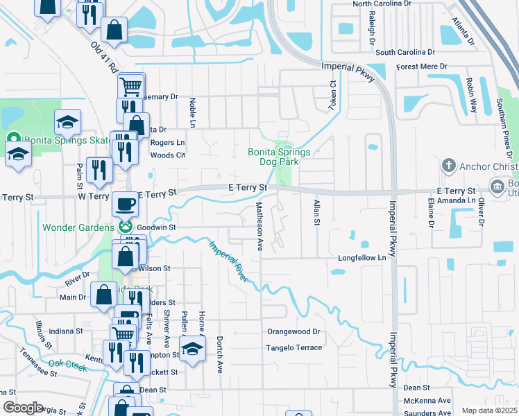 map of restaurants, bars, coffee shops, grocery stores, and more near 27104 Matheson Avenue in Bonita Springs