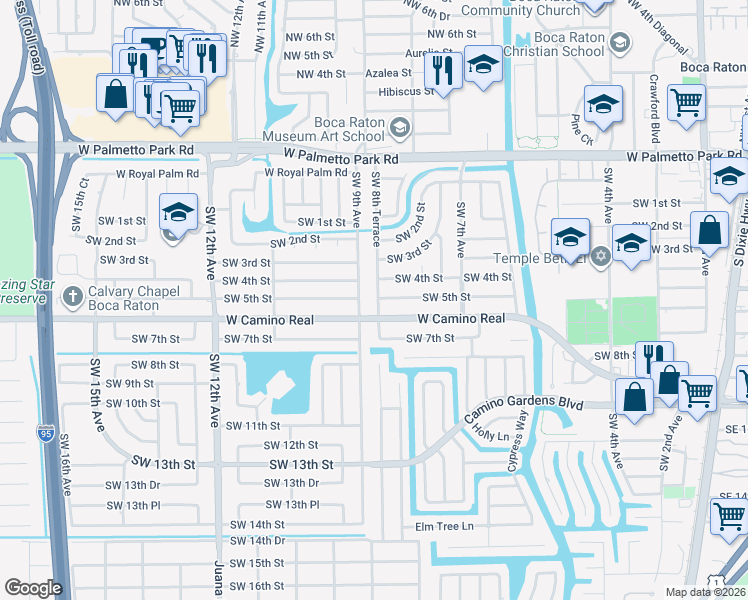 map of restaurants, bars, coffee shops, grocery stores, and more near 550 Southwest 9th Avenue in Boca Raton