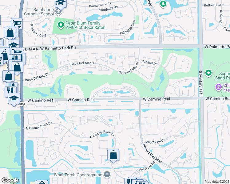 map of restaurants, bars, coffee shops, grocery stores, and more near 821 Balboa Circle in Boca Raton