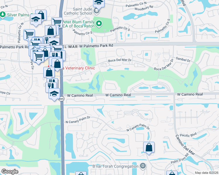 map of restaurants, bars, coffee shops, grocery stores, and more near in Boca Del Mar