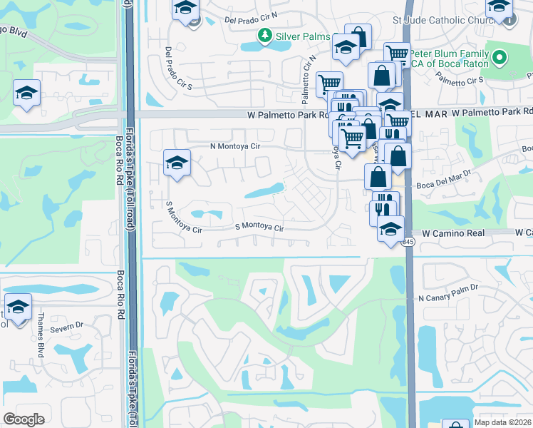 map of restaurants, bars, coffee shops, grocery stores, and more near 7572 Andorra Place in Boca Raton