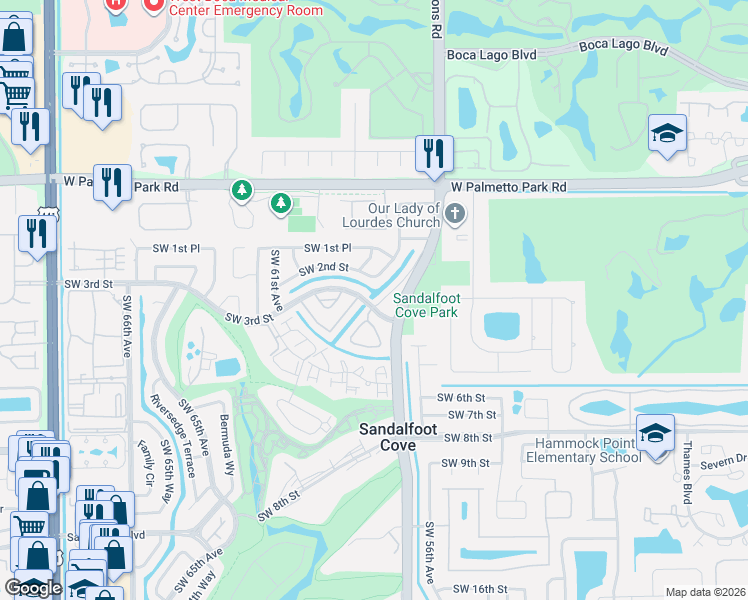 map of restaurants, bars, coffee shops, grocery stores, and more near 22392 Southwest 57th Circle in Boca Raton