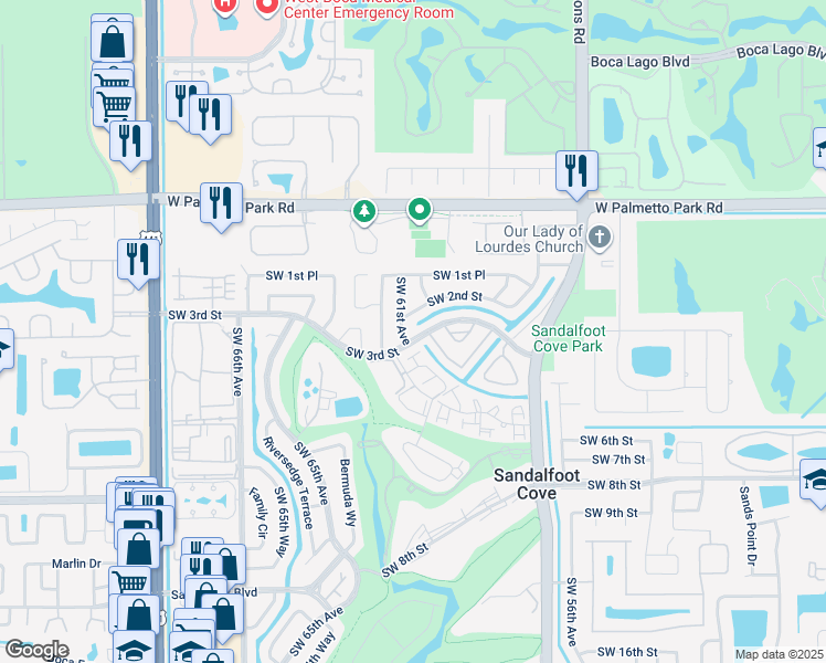 map of restaurants, bars, coffee shops, grocery stores, and more near 9393 Southwest 3rd Street in Boca Raton