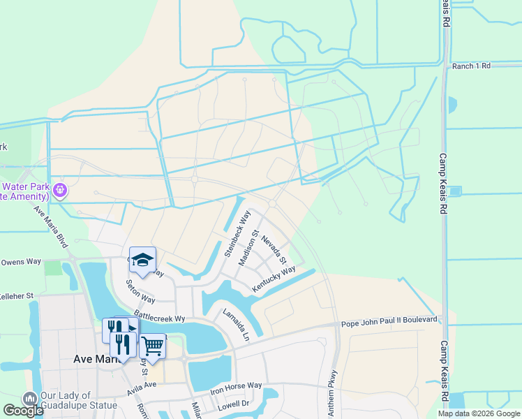 map of restaurants, bars, coffee shops, grocery stores, and more near 4309 Steinbeck Way in Ave Maria
