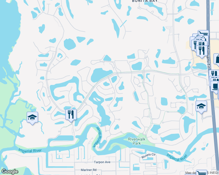 map of restaurants, bars, coffee shops, grocery stores, and more near 4100 Lake Forest Drive in Bonita Springs