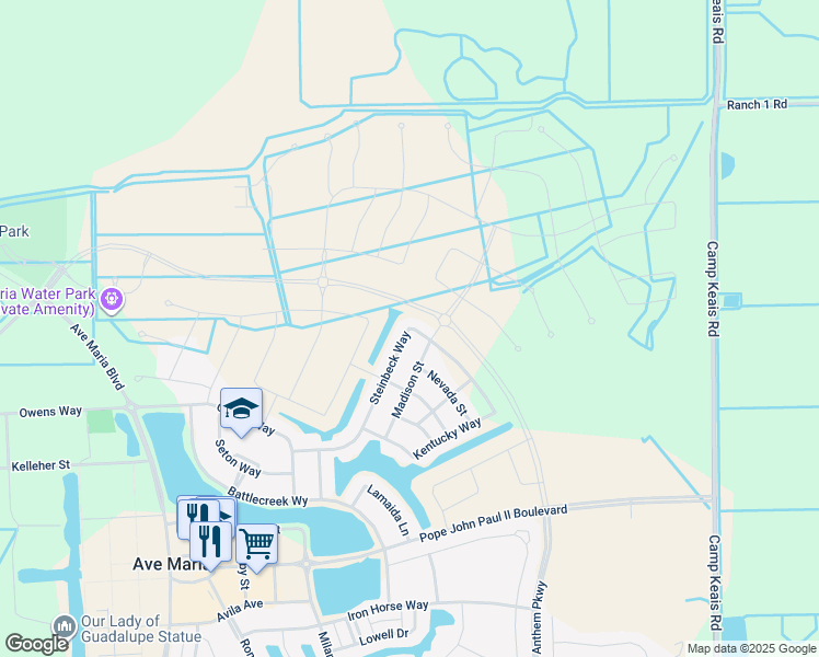 map of restaurants, bars, coffee shops, grocery stores, and more near 4309 Steinbeck Way in Ave Maria