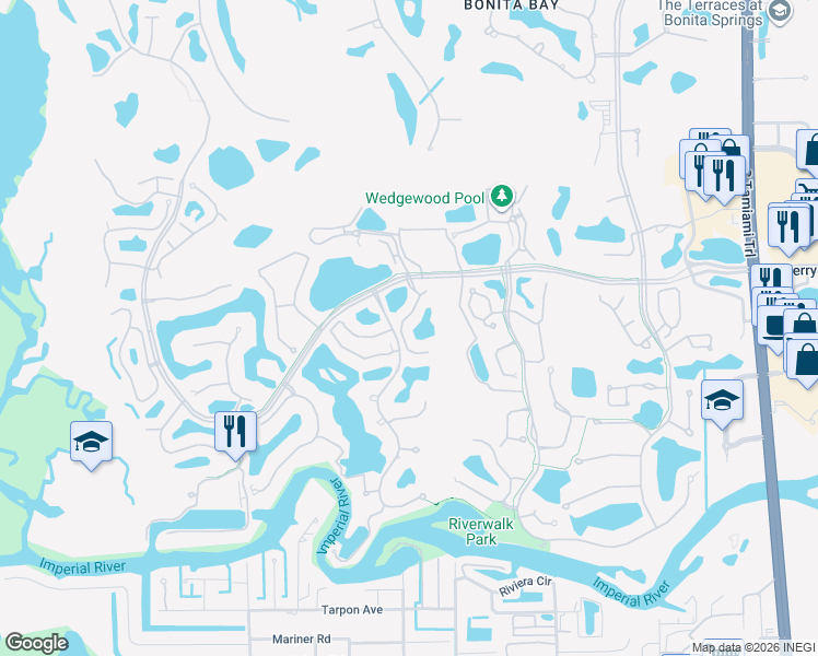 map of restaurants, bars, coffee shops, grocery stores, and more near 27081 Lake Harbor Court in Bonita Springs