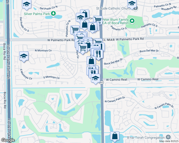 map of restaurants, bars, coffee shops, grocery stores, and more near 22312 Calibre Court in Boca Raton