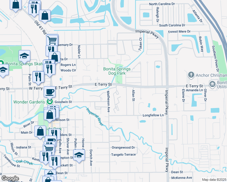 map of restaurants, bars, coffee shops, grocery stores, and more near 27120 Matheson Avenue in Bonita Springs