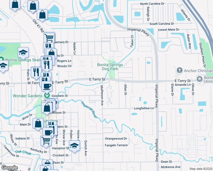 map of restaurants, bars, coffee shops, grocery stores, and more near 27120 Matheson Avenue in Bonita Springs