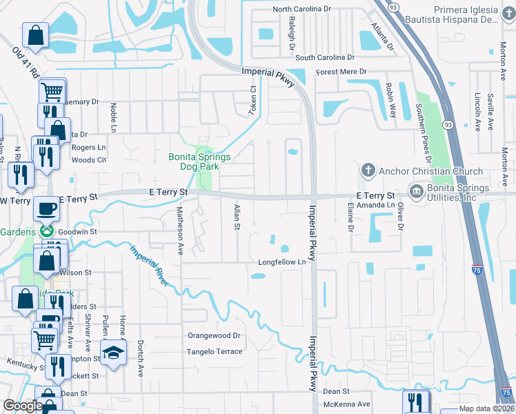 map of restaurants, bars, coffee shops, grocery stores, and more near 27020 Edenrock Court in Bonita Springs