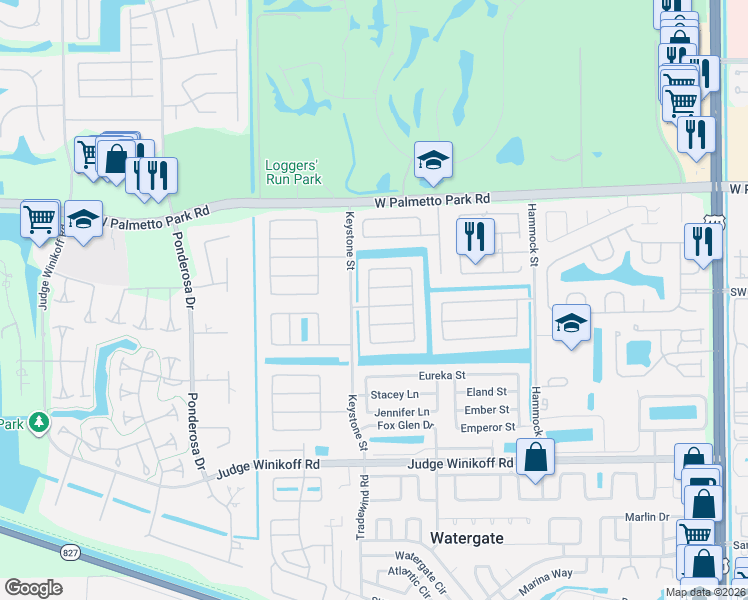 map of restaurants, bars, coffee shops, grocery stores, and more near 22205 General Street in Boca Raton