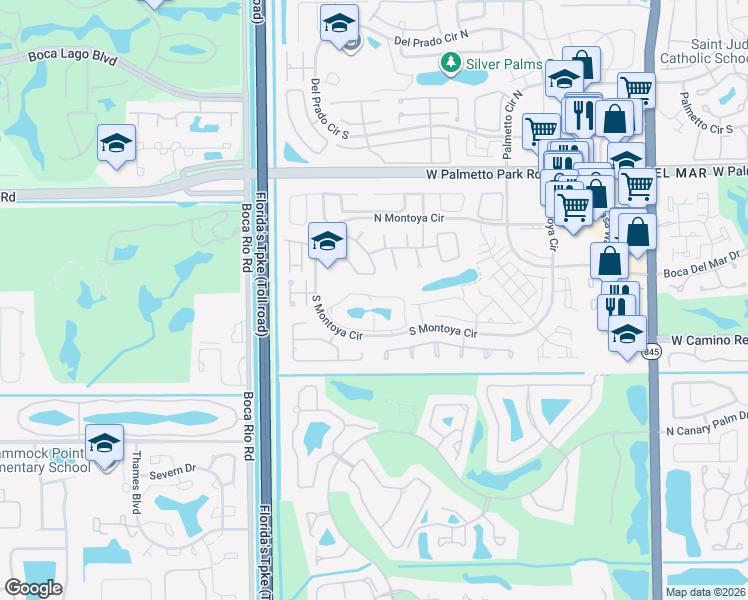map of restaurants, bars, coffee shops, grocery stores, and more near 22246 Hollyhock Trail in Boca Raton
