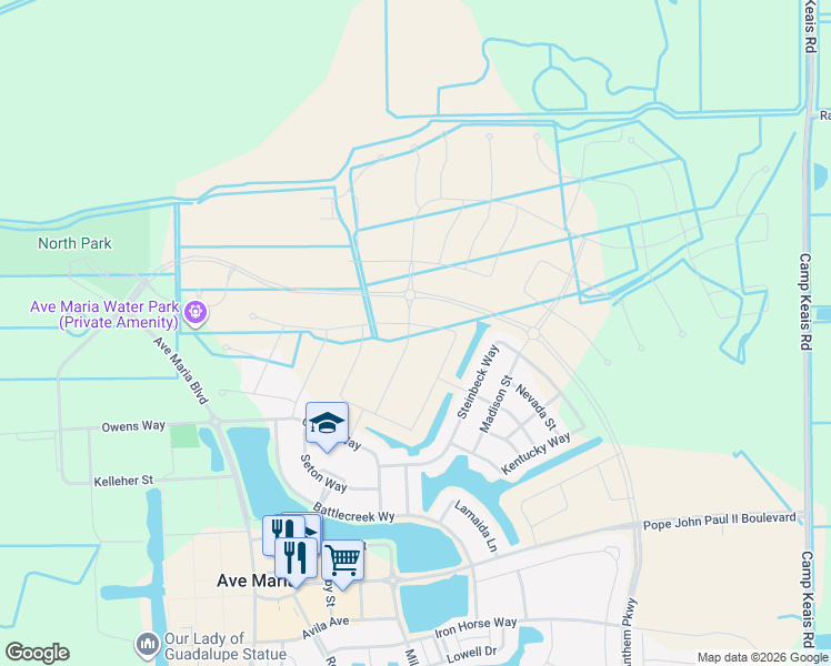 map of restaurants, bars, coffee shops, grocery stores, and more near Unnamed Road in Ave Maria