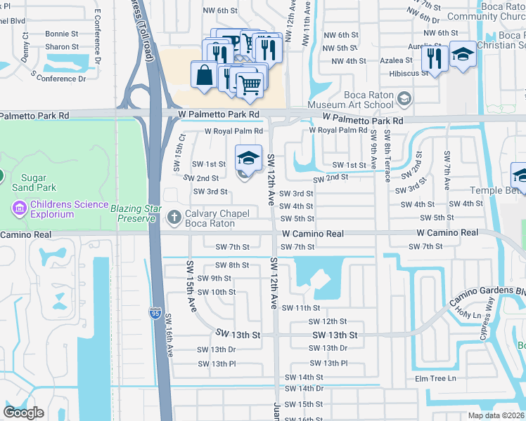 map of restaurants, bars, coffee shops, grocery stores, and more near 1231 Southwest 4th Street in Boca Raton