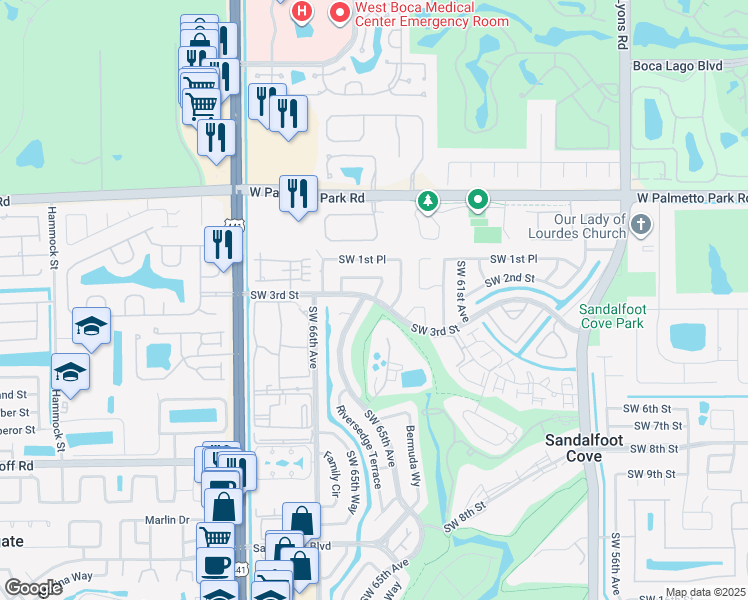 map of restaurants, bars, coffee shops, grocery stores, and more near 22256 Southwest 64th Terrace in Boca Raton