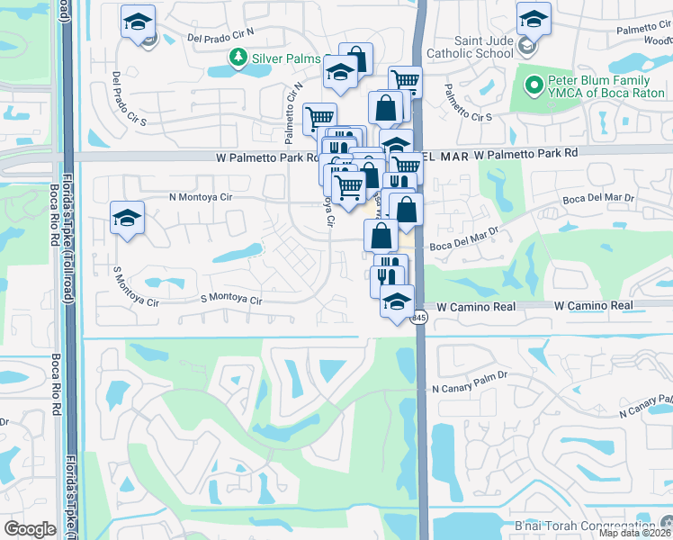 map of restaurants, bars, coffee shops, grocery stores, and more near 6680 Thornhill Court in Boca Raton
