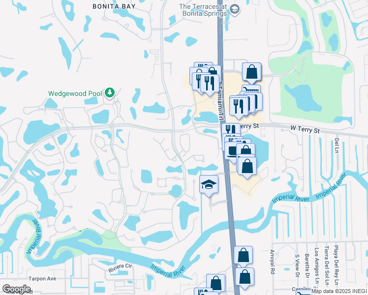 map of restaurants, bars, coffee shops, grocery stores, and more near 27073 Kindlewood Lane in Bonita Springs