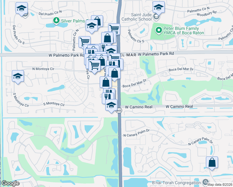map of restaurants, bars, coffee shops, grocery stores, and more near 22288 Pineapple Walk Drive in Boca Raton
