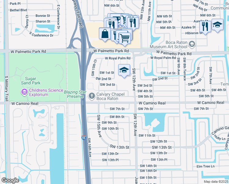map of restaurants, bars, coffee shops, grocery stores, and more near 1301 Southwest 4th Street in Boca Raton