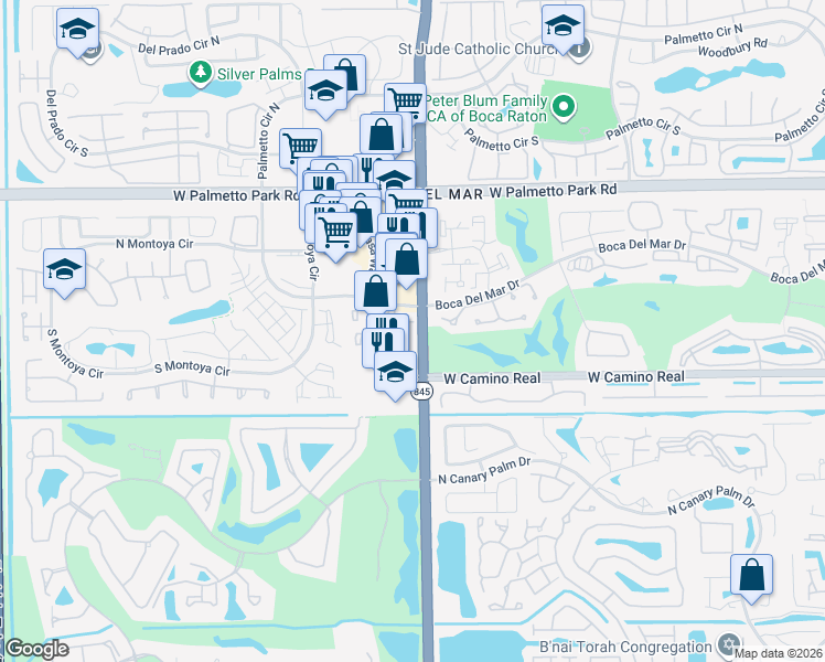 map of restaurants, bars, coffee shops, grocery stores, and more near 22288 Pineapple Walk Drive in Boca Raton