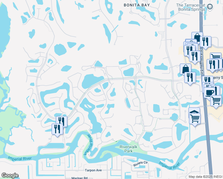 map of restaurants, bars, coffee shops, grocery stores, and more near 27021 Lake Harbor Court in Bonita Springs