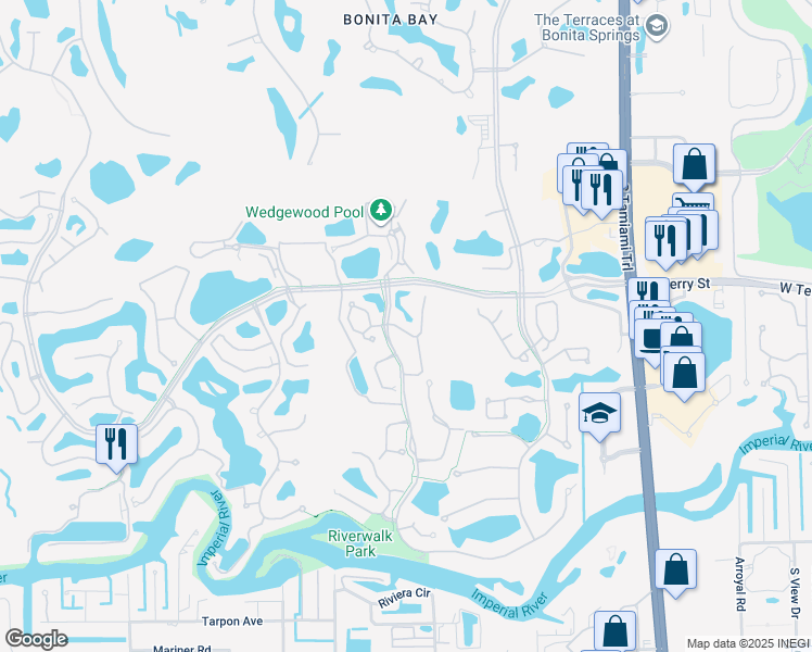 map of restaurants, bars, coffee shops, grocery stores, and more near 27022 Oakwood Lake Drive in Bonita Springs