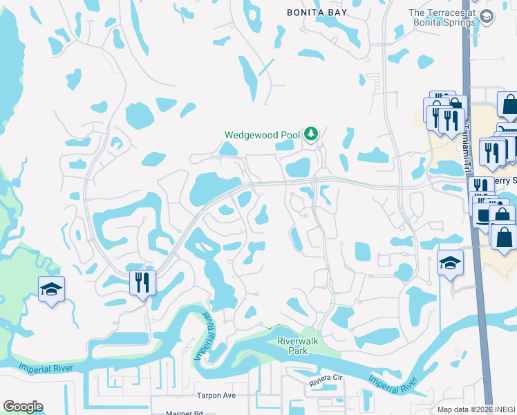map of restaurants, bars, coffee shops, grocery stores, and more near 27021 Lake Harbor Court in Bonita Springs