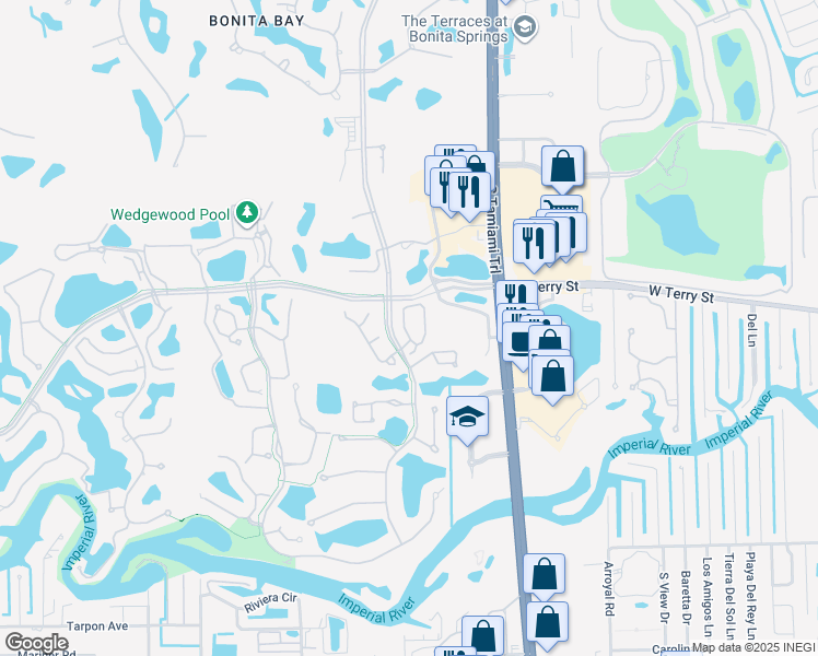 map of restaurants, bars, coffee shops, grocery stores, and more near 27060 Kindlewood Lane in Bonita Springs