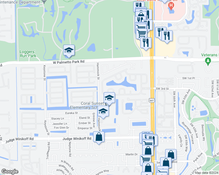 map of restaurants, bars, coffee shops, grocery stores, and more near 22299 Rushmore Place in Boca Raton