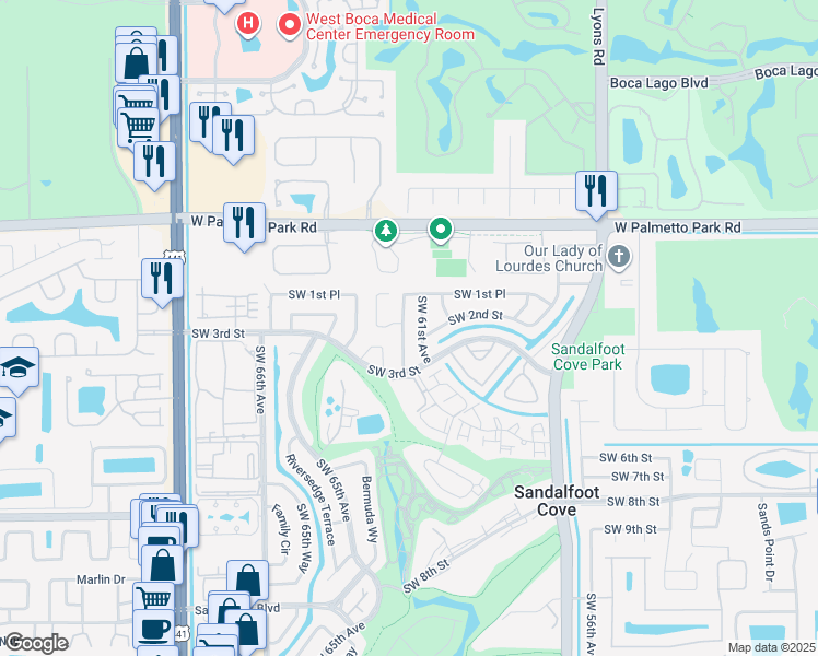 map of restaurants, bars, coffee shops, grocery stores, and more near 22207 Southwest 62nd Avenue in Boca Raton