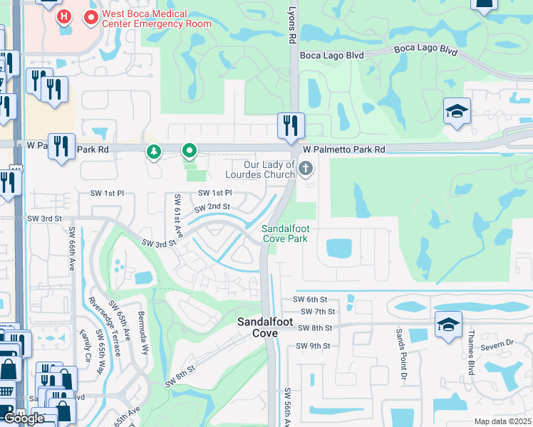 map of restaurants, bars, coffee shops, grocery stores, and more near 22227 Southwest 57th Avenue in Boca Raton