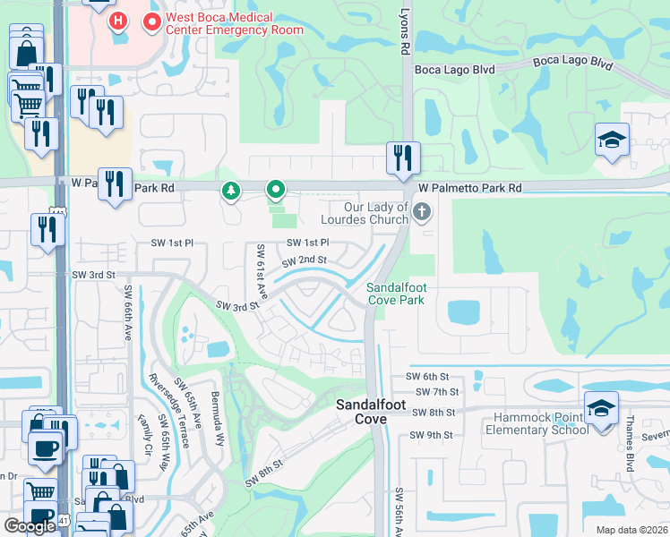 map of restaurants, bars, coffee shops, grocery stores, and more near 9208 Southwest 2nd Street in Boca Raton