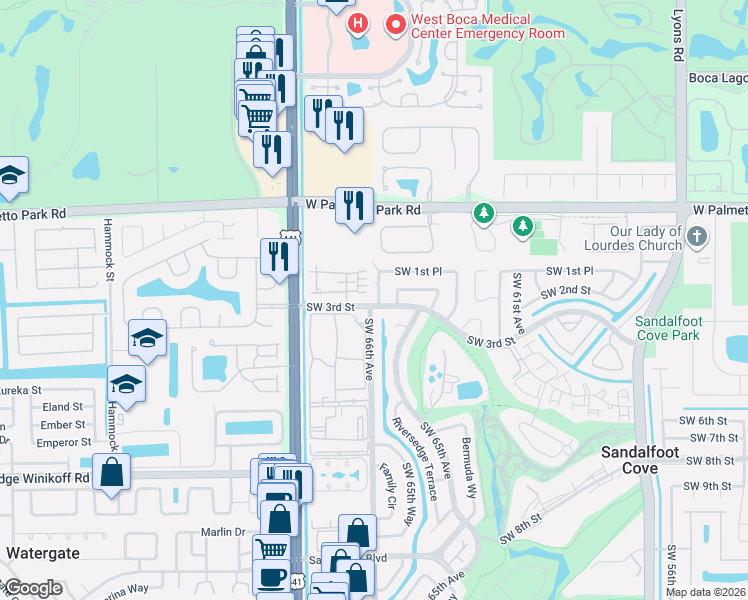 map of restaurants, bars, coffee shops, grocery stores, and more near 22246 Boca Rancho Drive in Boca Raton
