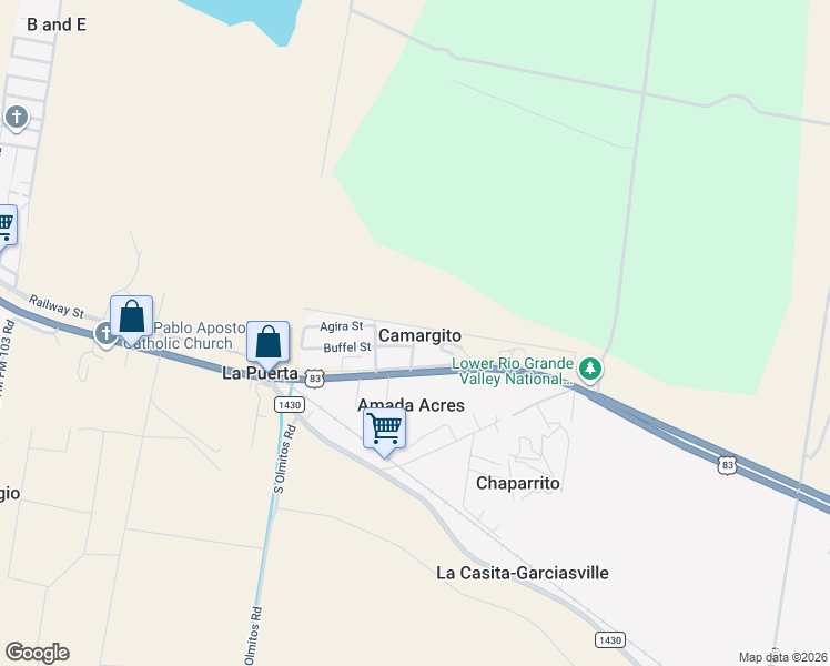 map of restaurants, bars, coffee shops, grocery stores, and more near 5947 El Poco Street in Rio Grande City