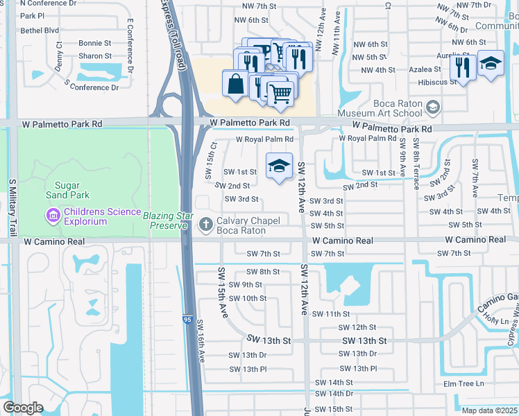 map of restaurants, bars, coffee shops, grocery stores, and more near 1301 Southwest 4th Street in Boca Raton