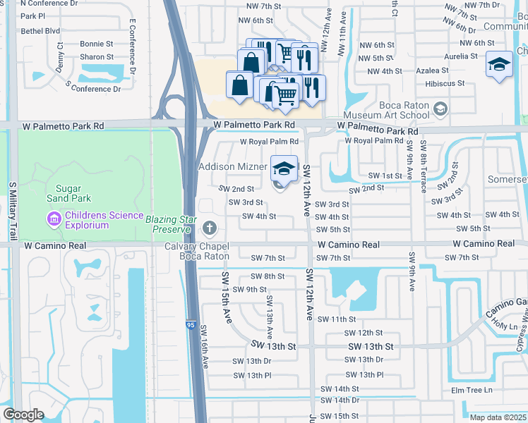 map of restaurants, bars, coffee shops, grocery stores, and more near 1301 Southwest 4th Street in Boca Raton