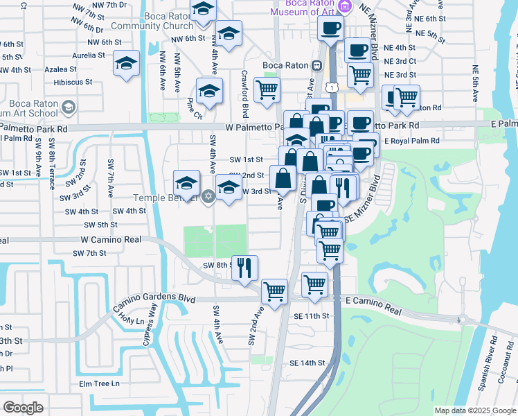 map of restaurants, bars, coffee shops, grocery stores, and more near 270 Southwest 4th Street in Boca Raton
