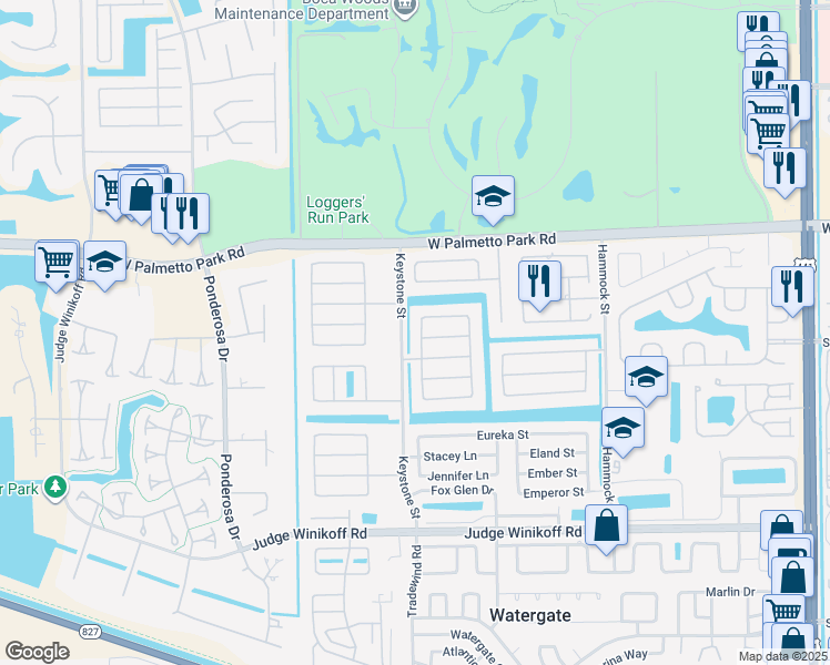 map of restaurants, bars, coffee shops, grocery stores, and more near 22205 General Street in Boca Raton
