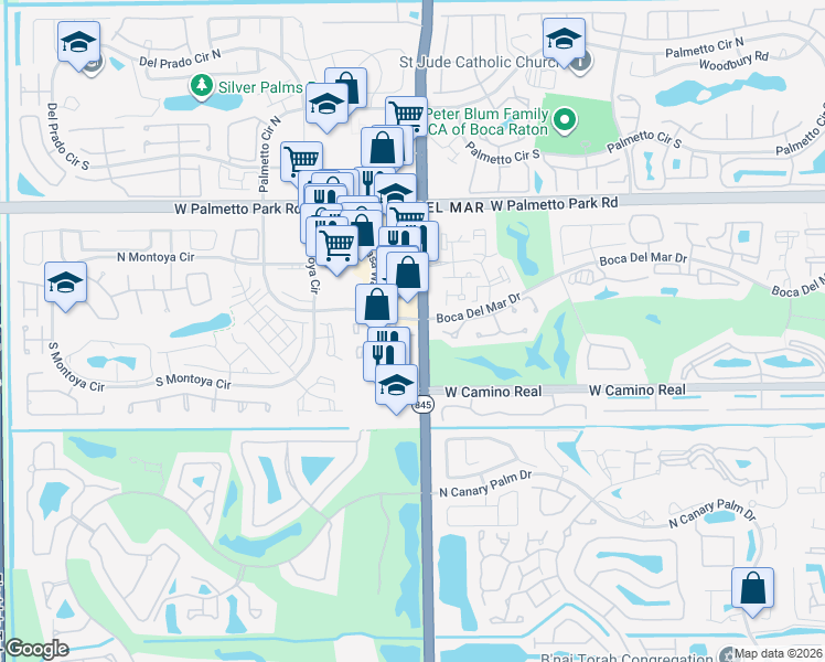 map of restaurants, bars, coffee shops, grocery stores, and more near 22288 Pineapple Walk Drive in Boca Raton