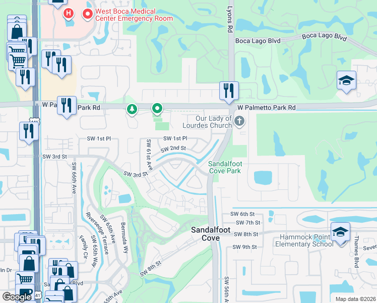 map of restaurants, bars, coffee shops, grocery stores, and more near 9208 Southwest 2nd Street in Boca Raton