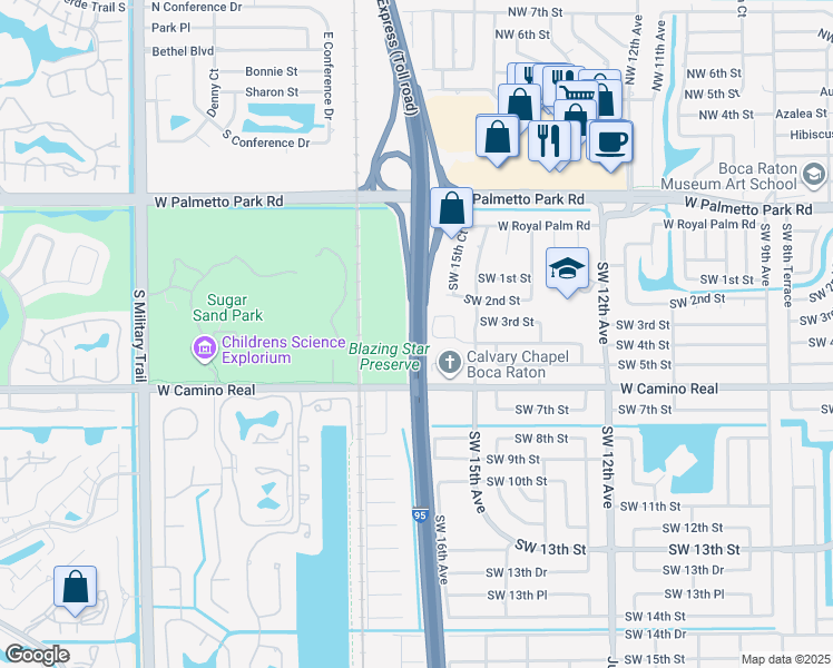 map of restaurants, bars, coffee shops, grocery stores, and more near Highway 9 in Boca Raton