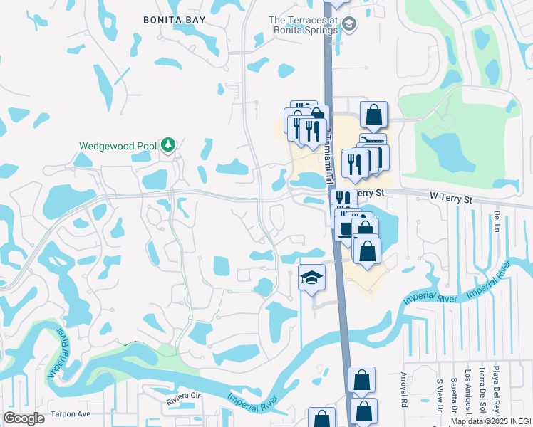 map of restaurants, bars, coffee shops, grocery stores, and more near 27073 Kindlewood Lane in Bonita Springs