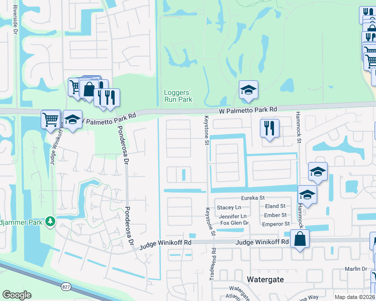 map of restaurants, bars, coffee shops, grocery stores, and more near 11100 Mohawk Street in Boca Raton